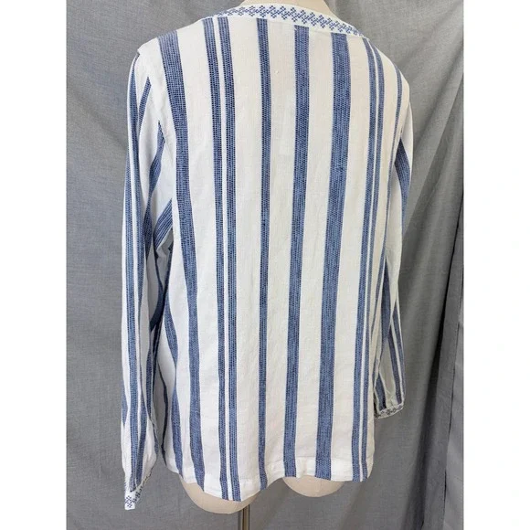 NWT Blue White Striped Embroidered 100% Cotton Tunic Top NWT Resortwear Vacation - Picture 5 of 12